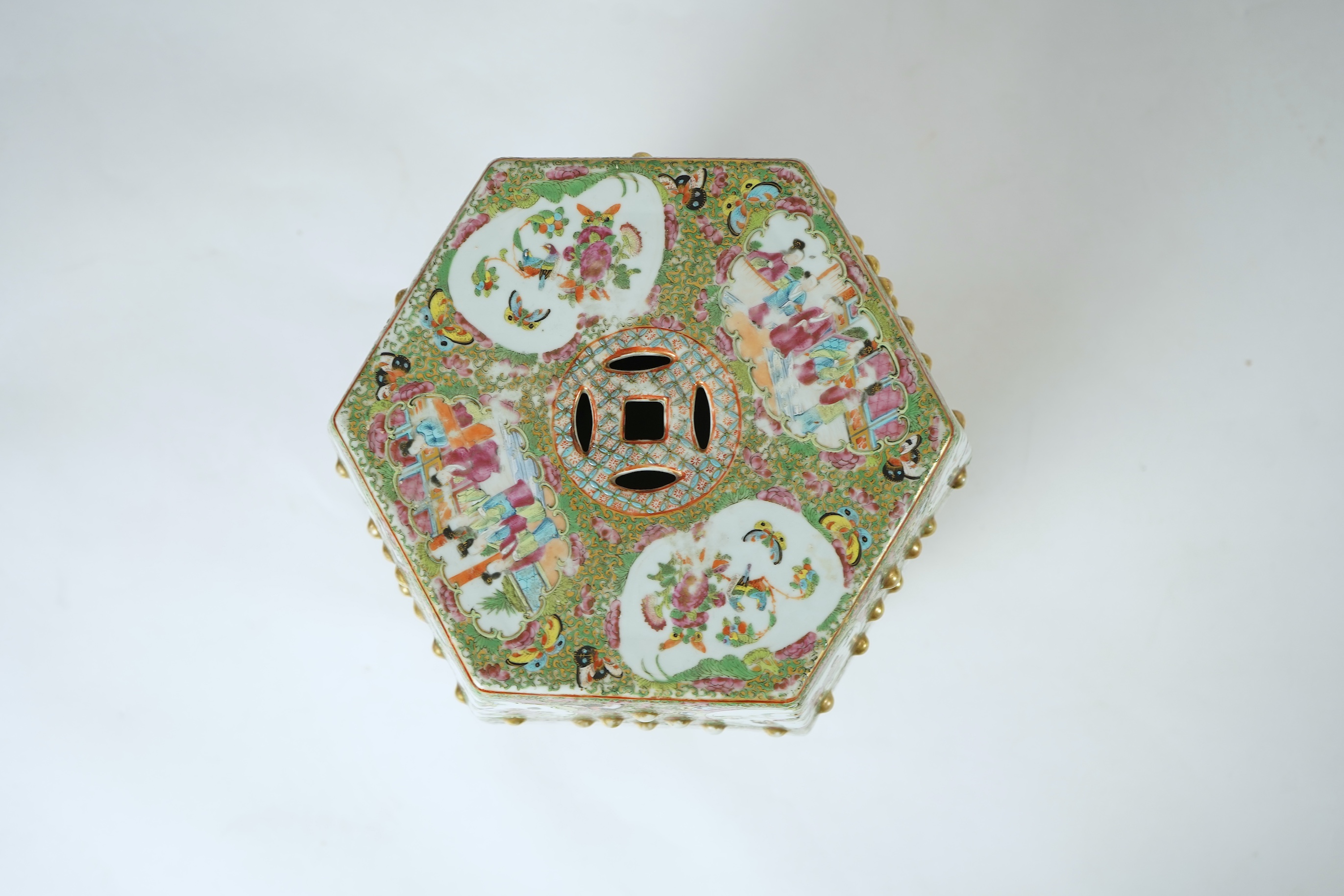 A Chinese famille rose hexagonal garden seat, mid 19th century